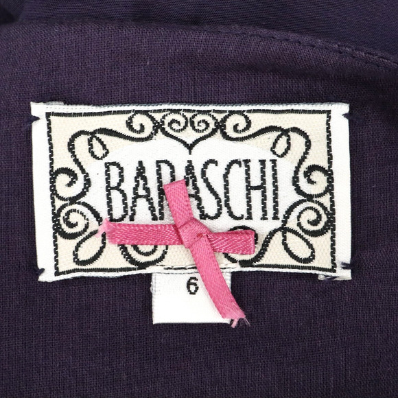 Baraschi Top Womens 6 Purple Ruffle Neck Blouse Side Zip Lined Fitted Romantic - Picture 3 of 16